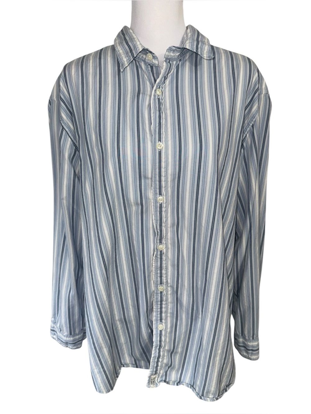 Vintage Polo Jeans Co Ralph Lauren Blue Striped Button Up Shirt Mens 2XL Cotton
